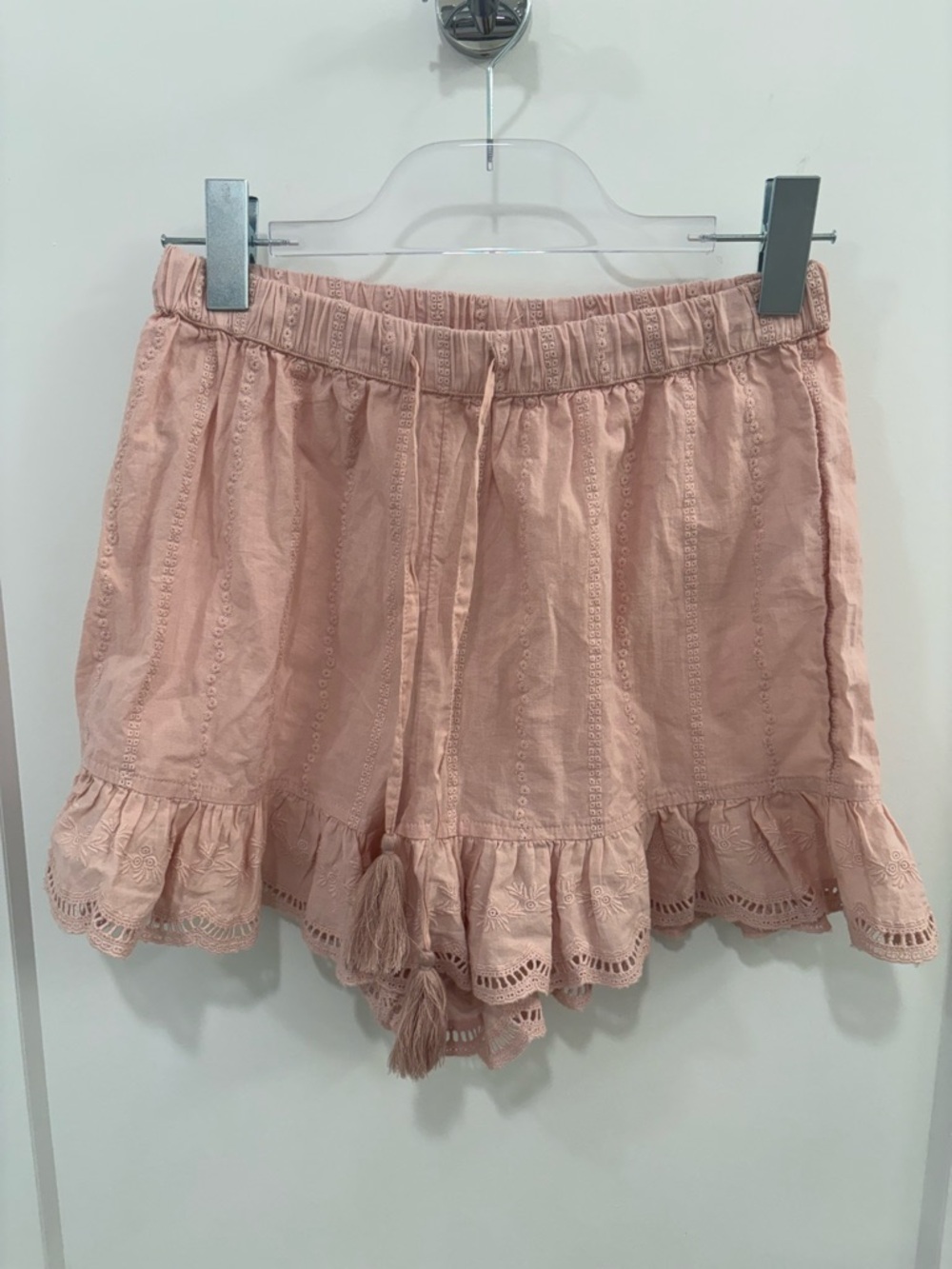 Shabby Chic Pink Cotton Eyelet Ruffled Shorts Size Small